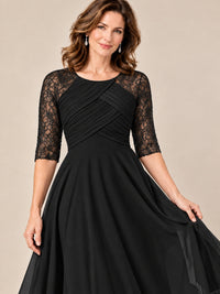 Tea-Length Mother of the Bride Dress with Lace 3/4 Sleeves