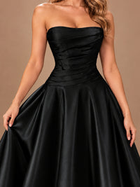 Blush Pink Strapless Satin A-Line Prom Dress with Ruched Bodice