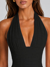 Ruched Halter Neck High-Slit Prom & Evening Dress