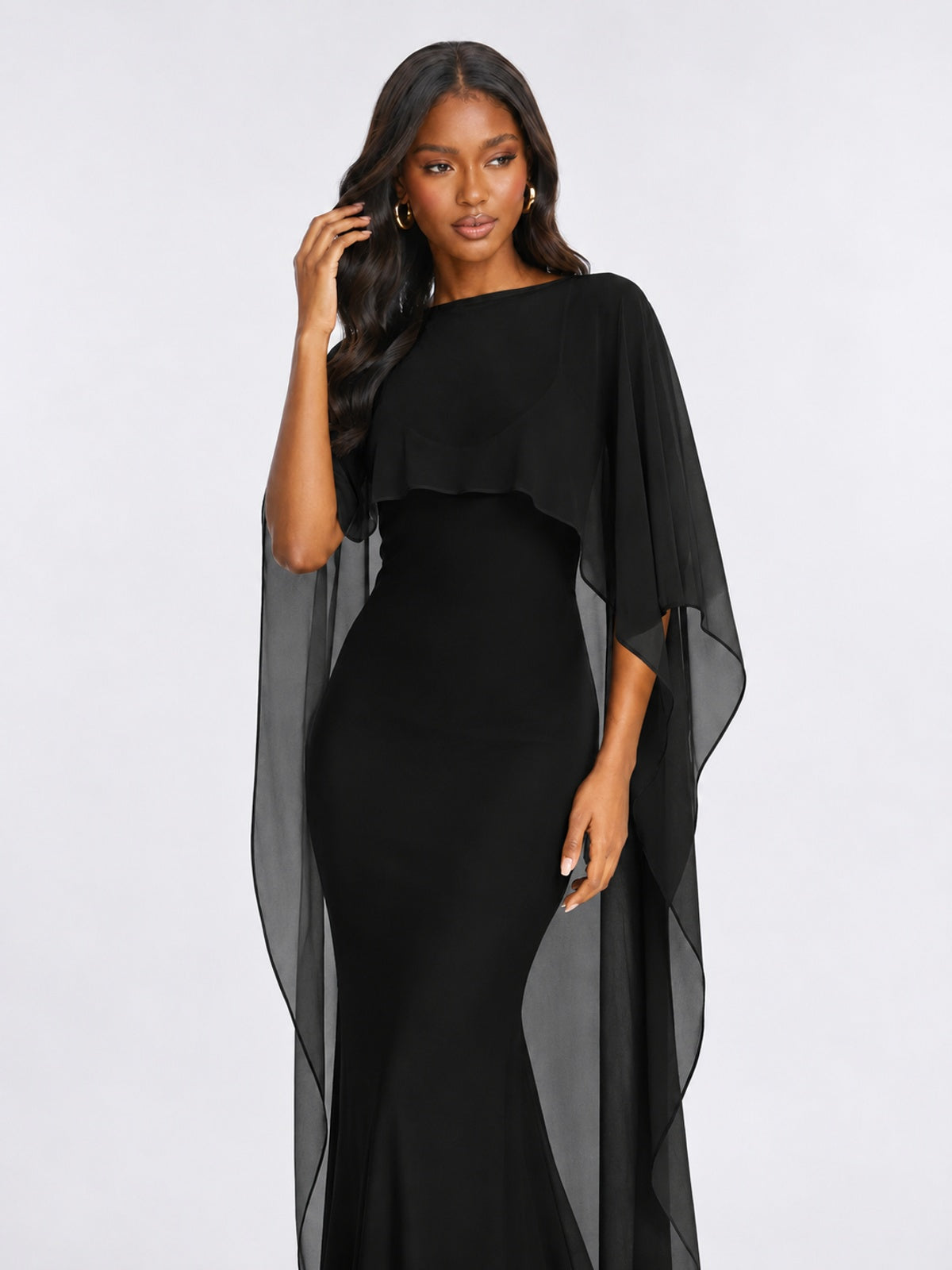 Satin Cape Prom Dresses Meramid Maxi Dress