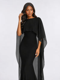 Satin Cape Prom Dresses Meramid Maxi Dress