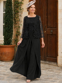 Elegant 3-Piece Chiffon Mother of the Bride Pantsuit with Floral Applique Jacket
