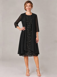 Tea Length Sequin Lace Mother of The Bride Dress with Chiffon Jacket