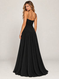 Butter Yellow Ruched Spaghetti Strap Drop-Waist Prom Dress
