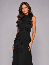 3D Floral Applique High Neck Prom Maxi Dress