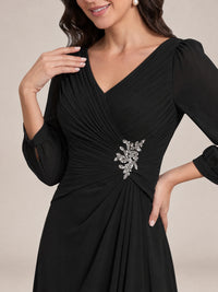 V-Neck Pleated Chiffon Mother of the Bride Dress with Flutter Sleeves