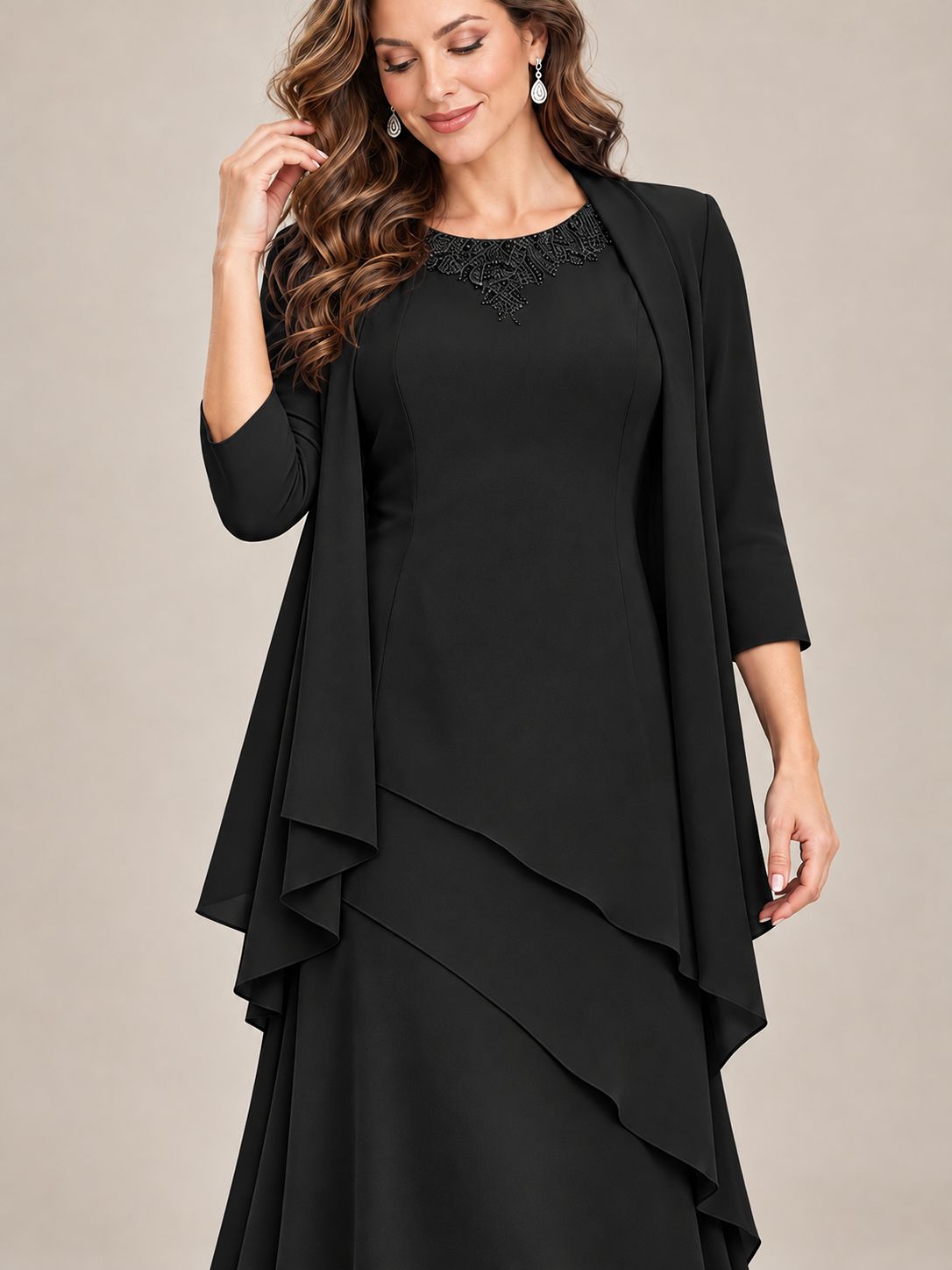 Dusty Blue Two-Piece Chiffon Mother of the Bride Dress with Jacket