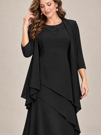 Dusty Blue Two-Piece Chiffon Mother of the Bride Dress with Jacket