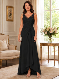 Elegant Chiffon Mother of the Bride Dress with Lace Applique and Cape Sleeves