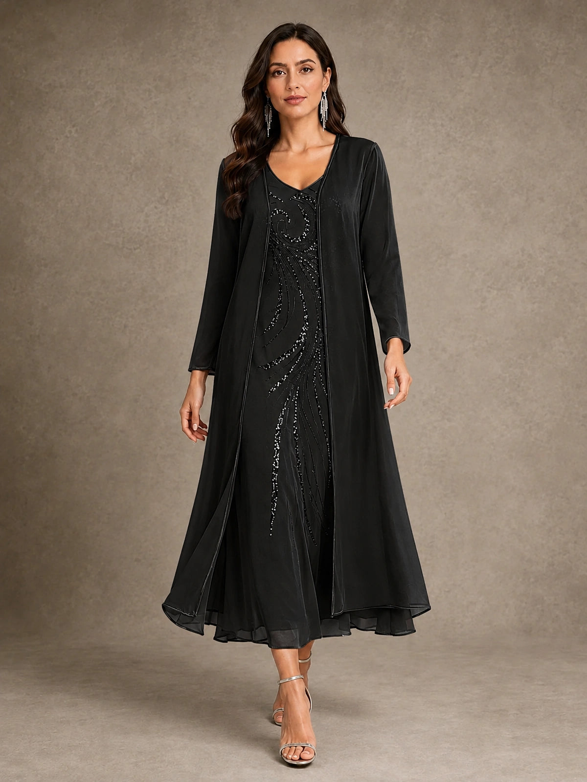 Sequin Chiffon Mother of the Bride Dress with Jacket