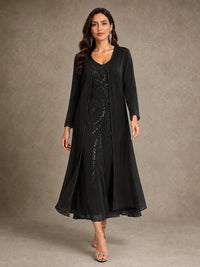 Sequin Chiffon Mother of the Bride Dress with Jacket