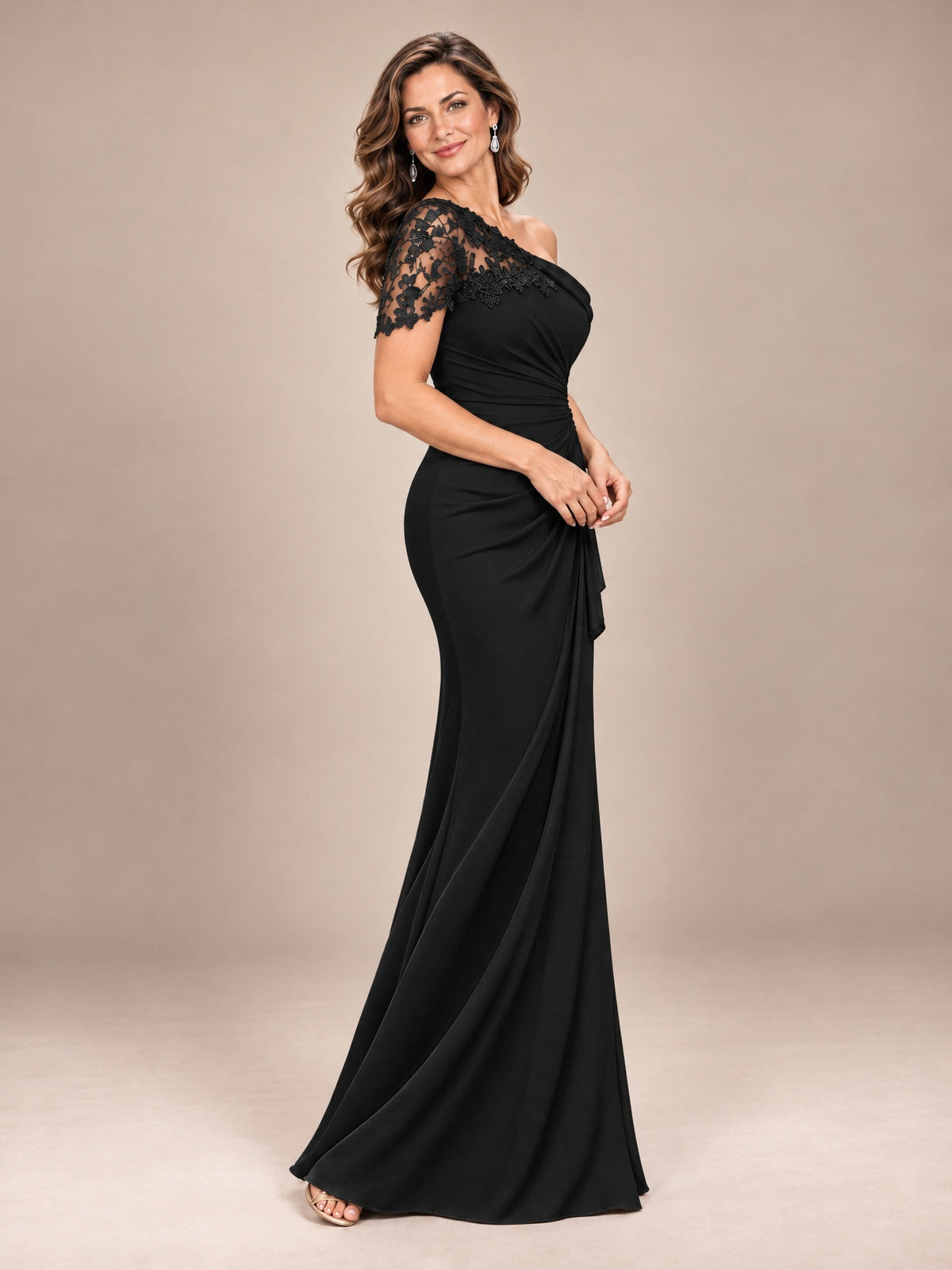 One Shoulder Chiffon Mother of The Bride Dress
