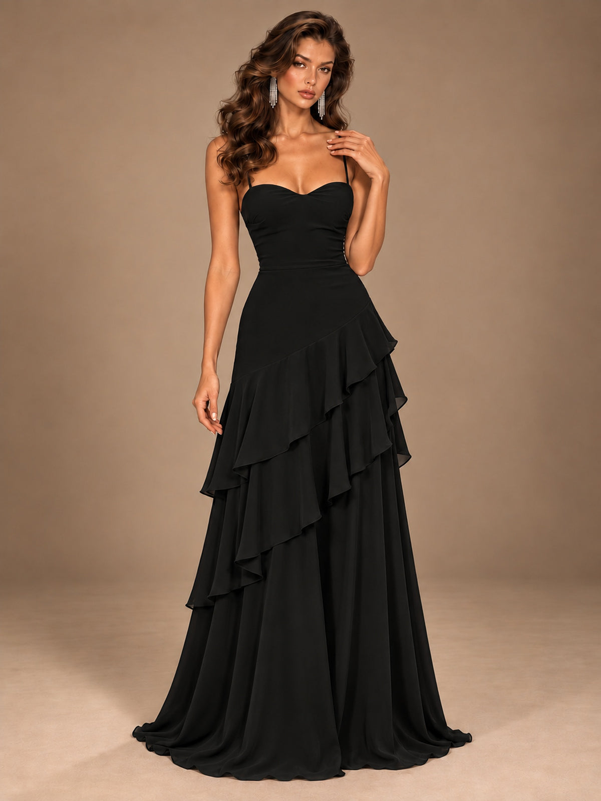 Sweetheart A-Line Ruffle Prom Dress with Spaghetti Straps