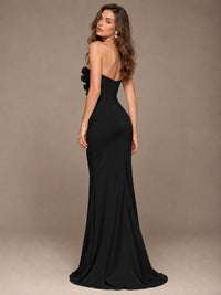 White Strapless Mermaid Maxi Dress with 3D Floral Appliques
