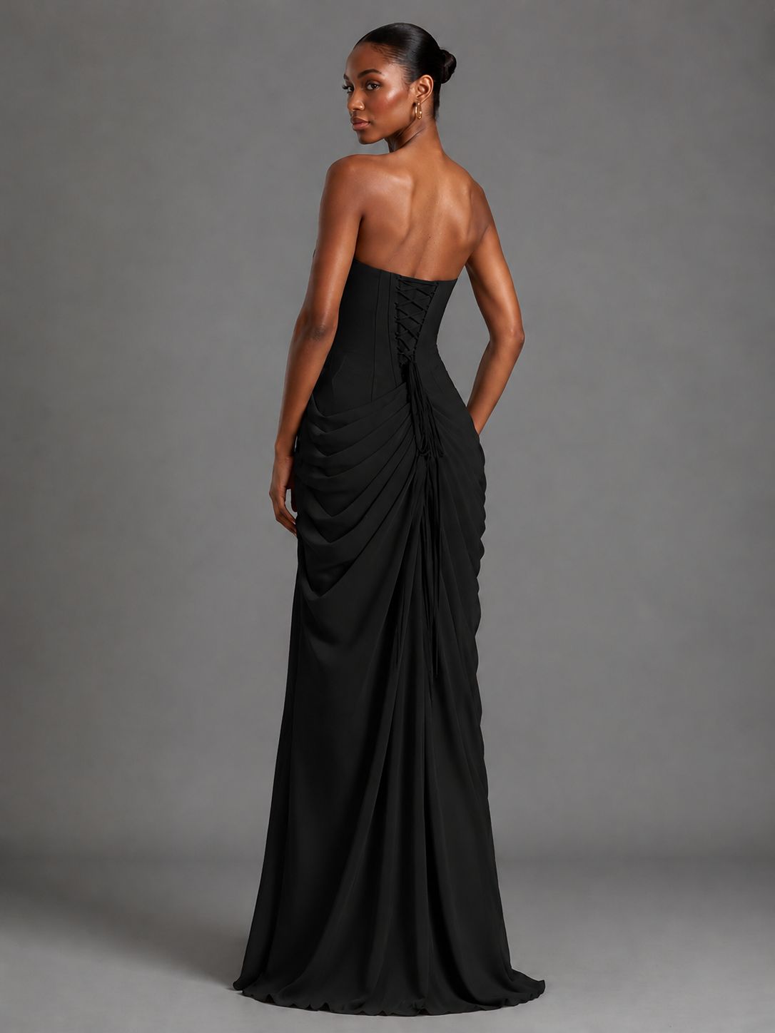 Strapless Bodycon Pleated Chiffon Formal Dress with Slit