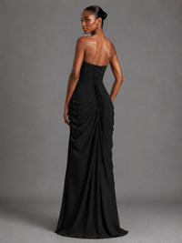 Strapless Bodycon Pleated Chiffon Formal Dress with Slit