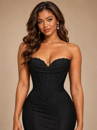 Red Strapless Satin Mermaid Prom Dress with Corset Bodice