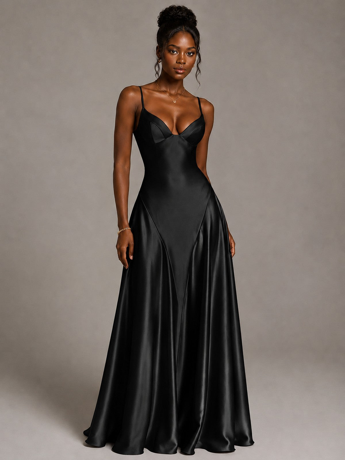 Lavender V Neck Satin Prom Dress with Spaghetti Straps