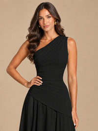 One Shoulder Prom Dress A-line Ruched Women Wedding Formal Gowns