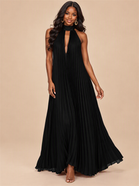 Rust Orange Pleated Halter Neck Maxi Dress