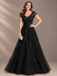 Lace Appliques A-line Mother of The Bride Dresses with Short Sleeves