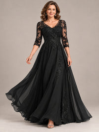 Sequin Lace A-Line Mother of the Bride Dress with 3/4 Sleeves