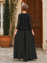 Elegant 3-Piece Chiffon Mother of the Bride Pantsuit with Floral Applique Jacket