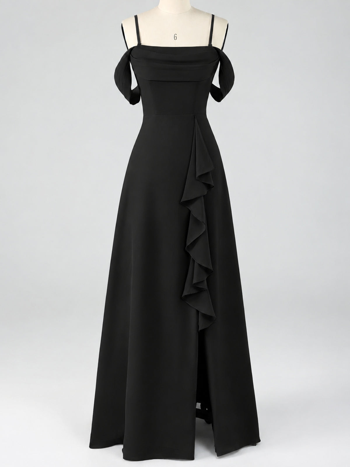 Spaghetti Strap Chiffon Bridesmaid Dress with Ruffles Slit