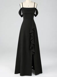 Spaghetti Strap Chiffon Bridesmaid Dress with Ruffles Slit