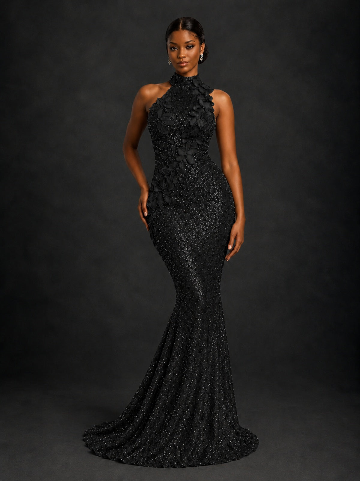 Sparkly Sequin High Neck Mermaid Prom Dress