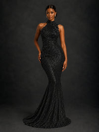 Sparkly Sequin High Neck Mermaid Prom Dress