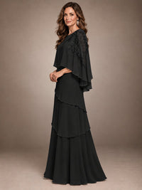 Elegant Chiffon Cape Sleeve Beaded Mother of the Bride Dress
