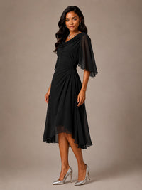 Cowl Neck Ruched Chiffon Mother of the Bride Dresses with Flutter Sleeves