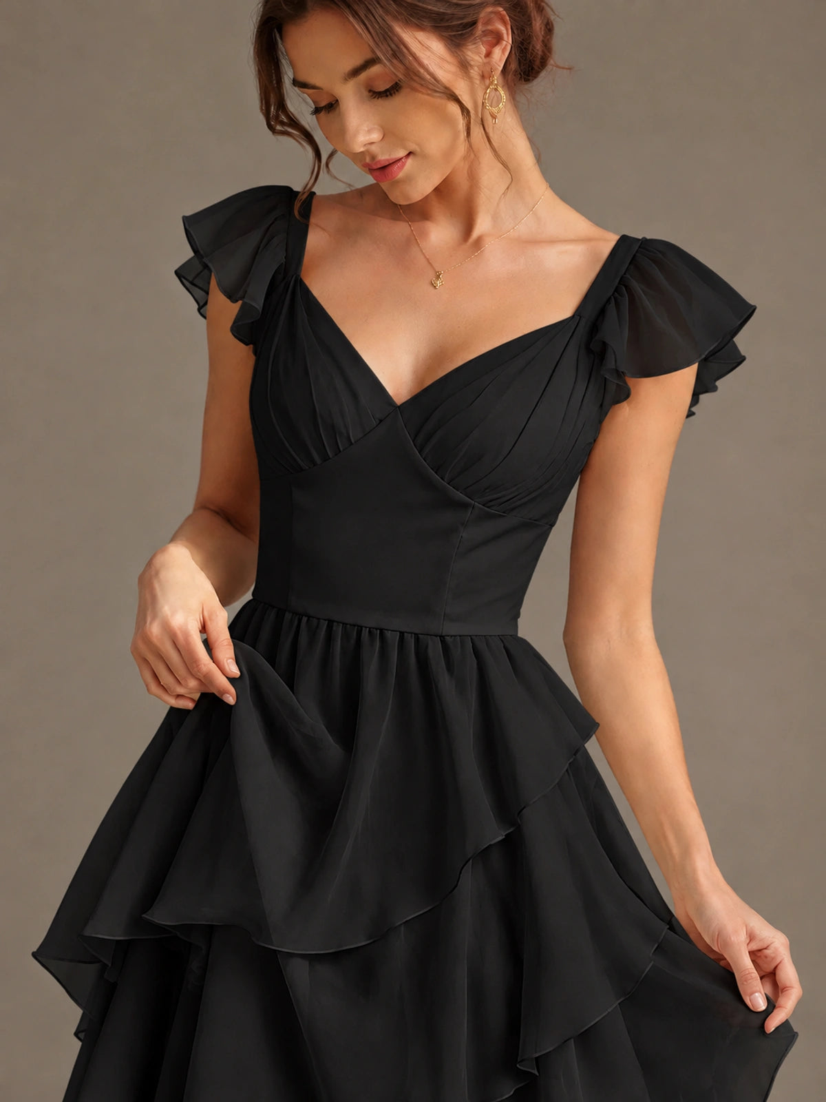 Ruffle Tiered V Neck Maxi Dress
