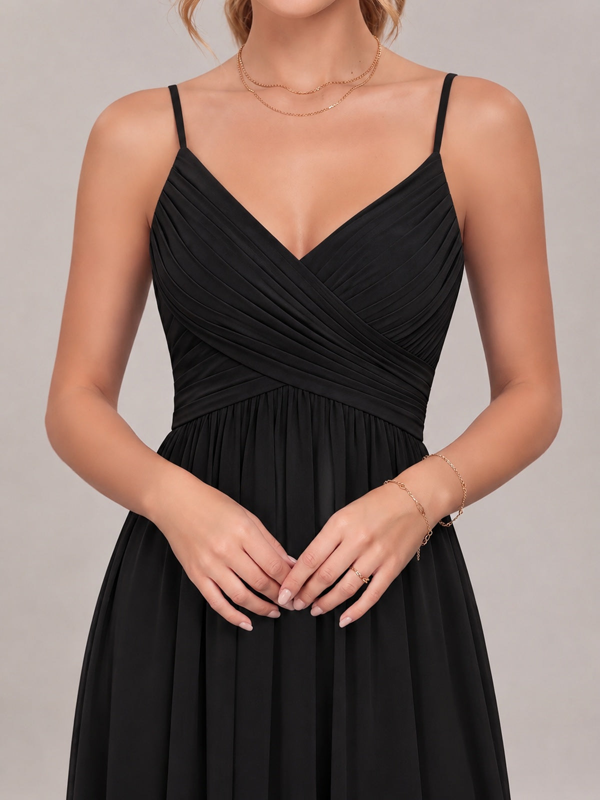 V-Neck Pleated Chiffon Long Bridesmaid Dress with Slit