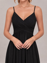 V-Neck Pleated Chiffon Long Bridesmaid Dress with Slit