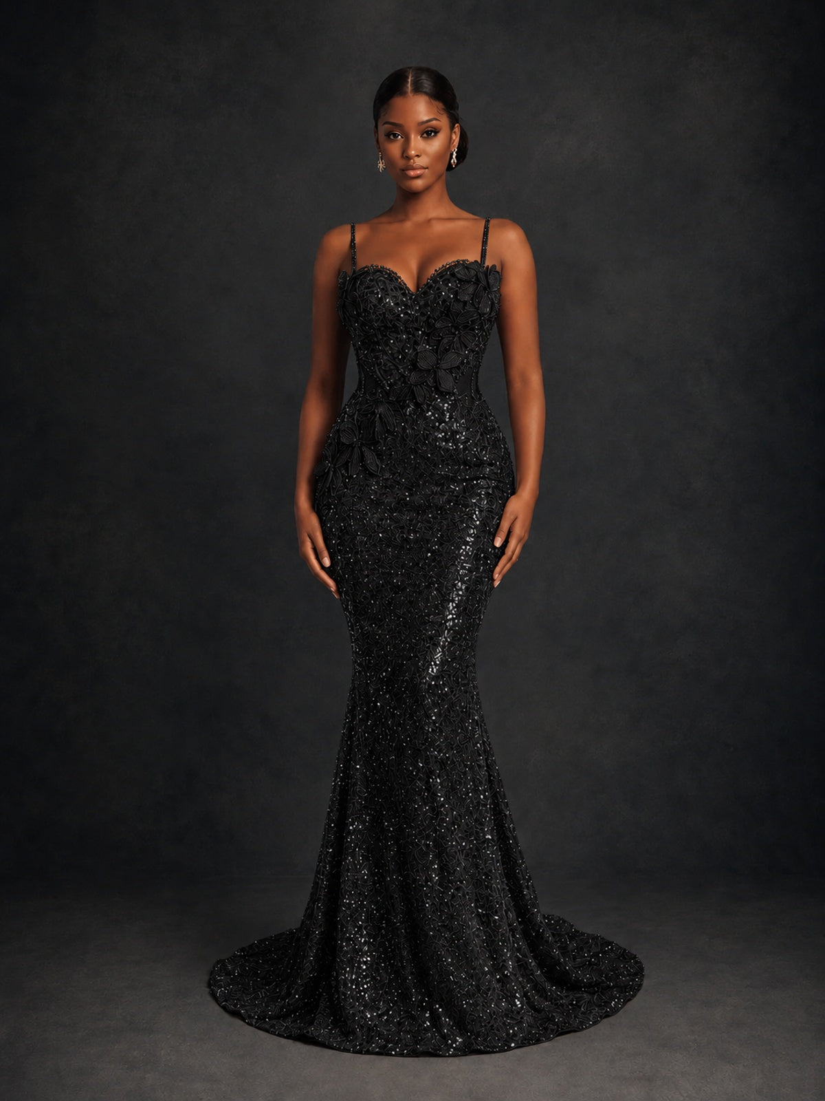 Sequin Mermaid Prom Dress with Floral Applique