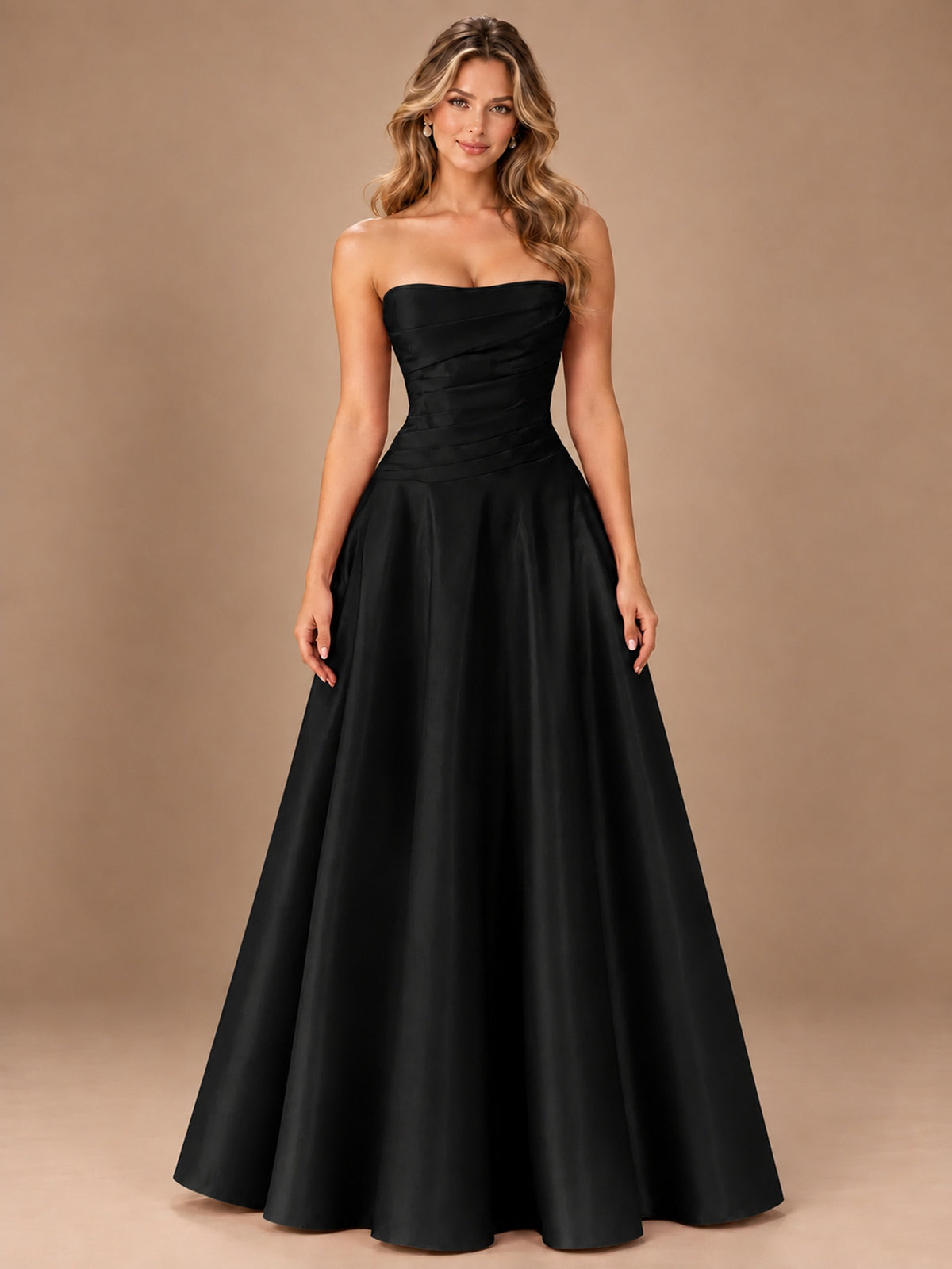 Blush Pink Strapless Satin A-Line Prom Dress with Ruched Bodice