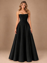 Blush Pink Strapless Satin A-Line Prom Dress with Ruched Bodice