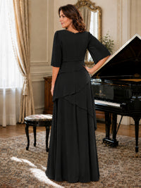Asymmetric Draped Chiffon Mother of the Bride Dress with Flutter Sleeves