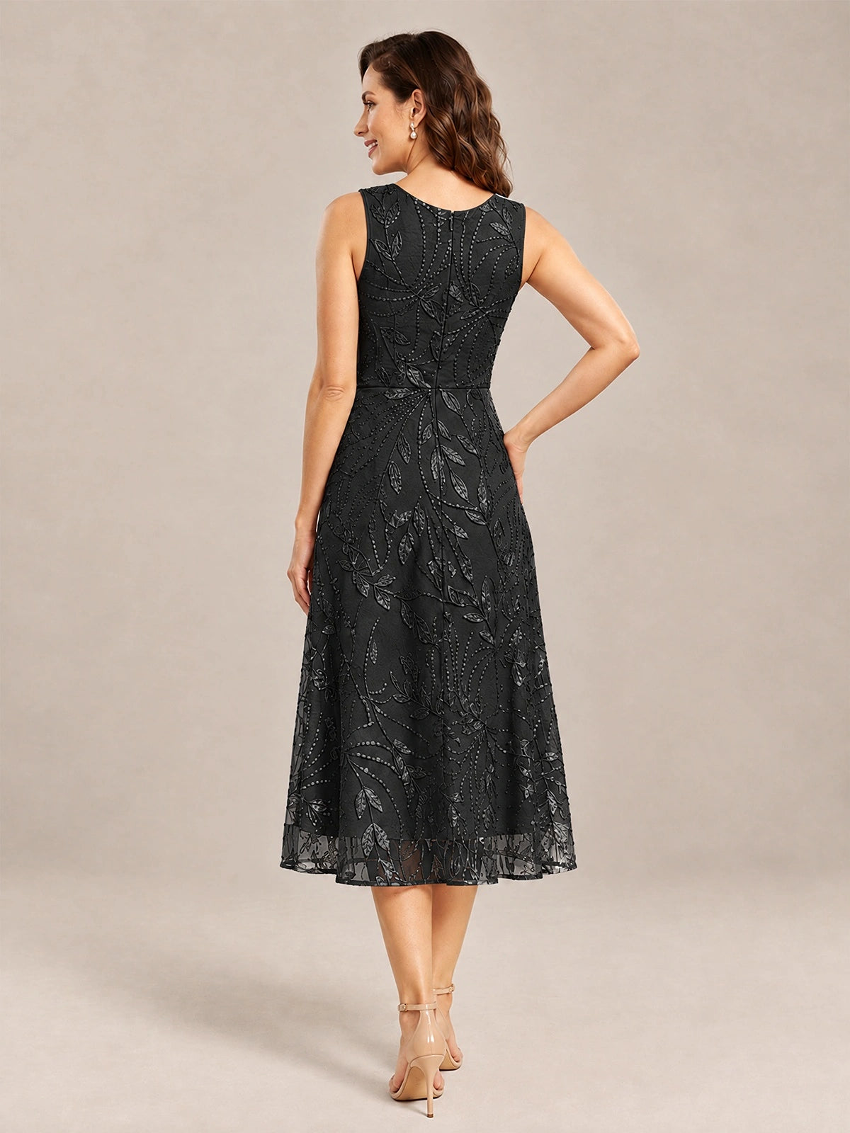 Tea Length Sequin Lace Mother of the Bride Dress with Chiffon Jacket