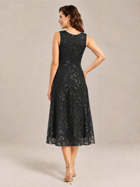 Tea Length Sequin Lace Mother of the Bride Dress with Chiffon Jacket