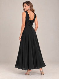 Dusty Blue Floral Lace Chiffon Mother of the Bride Dress with Jacket