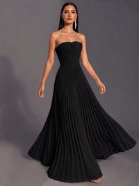 Strapless A-line Long Pleated Satin Prom Dress