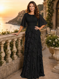 Elegant Chiffon Mother of the Bride Dress with Flutter Sleeves and Ruffle Skirt