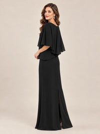 Cape Sleeve Mother of the Bride Dress with Asymmetrical Overlay