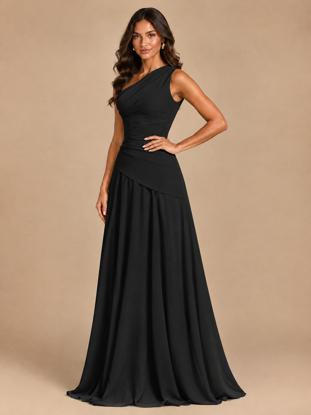 One Shoulder Prom Dress A-line Ruched Women Wedding Formal Gowns