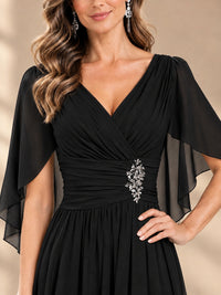Ruched V Neck Mother of The Bride Dresses with Shawls Appliques and Cap Sleeves