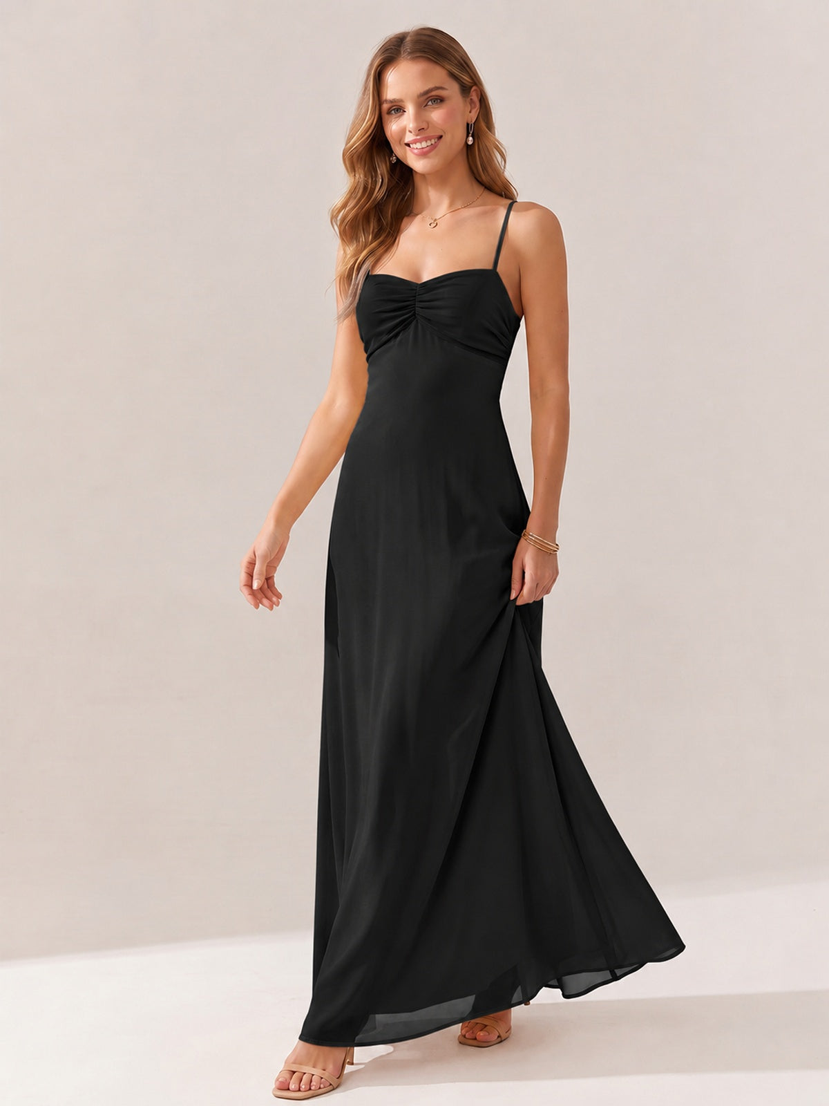 JOVELLEE Yellow Sweetheart Ruched Bust Chiffon Maxi Dress