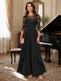 Lace Applique Wide-Leg Chiffon Mother of the Bride Jumpsuit